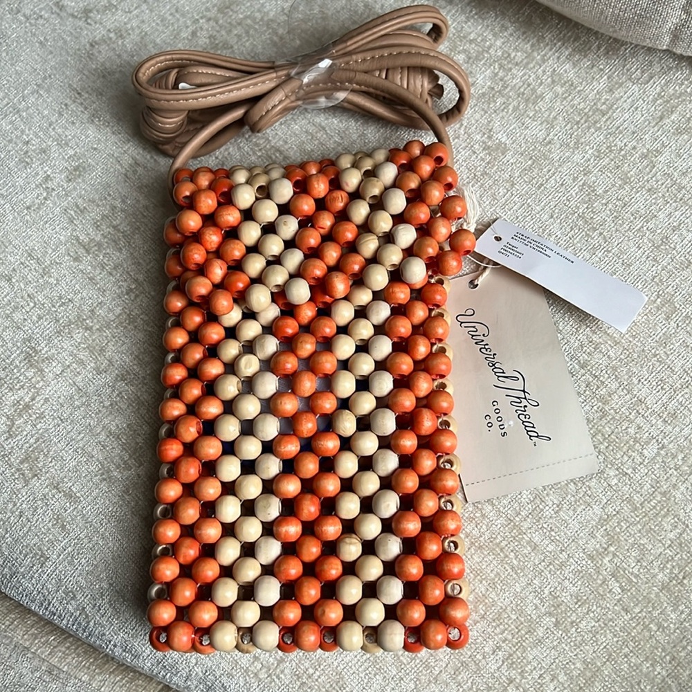 NWT Universal Thread Natural Beaded Pouch Purse Orange